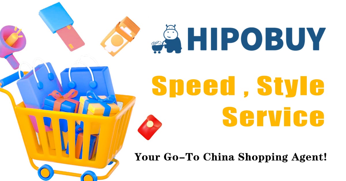 Official Hipobuy shopping-agent brand illustration with a cart and parcels
